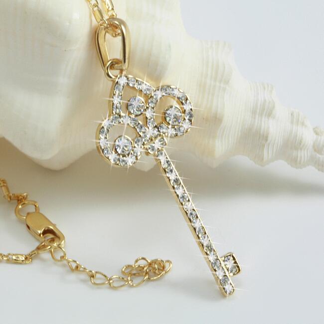 Set Women's Necklace Key Pendant Zirconia White 750 Gold 18