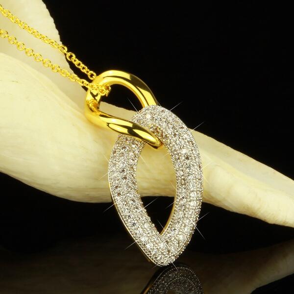 Anhänger Kette Zirkonia weiß 750 Gold 18 Karat vergoldet Damen