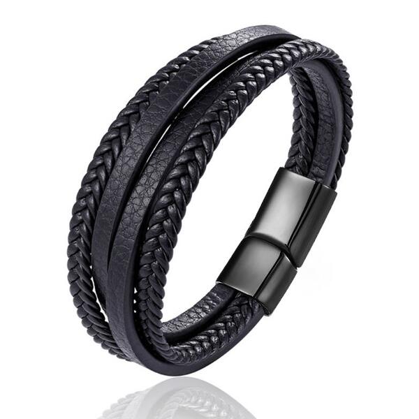 Box B43 Details about   Mens Stainless Steel Twin Skull Braided Black Genuine Leather Bracelet