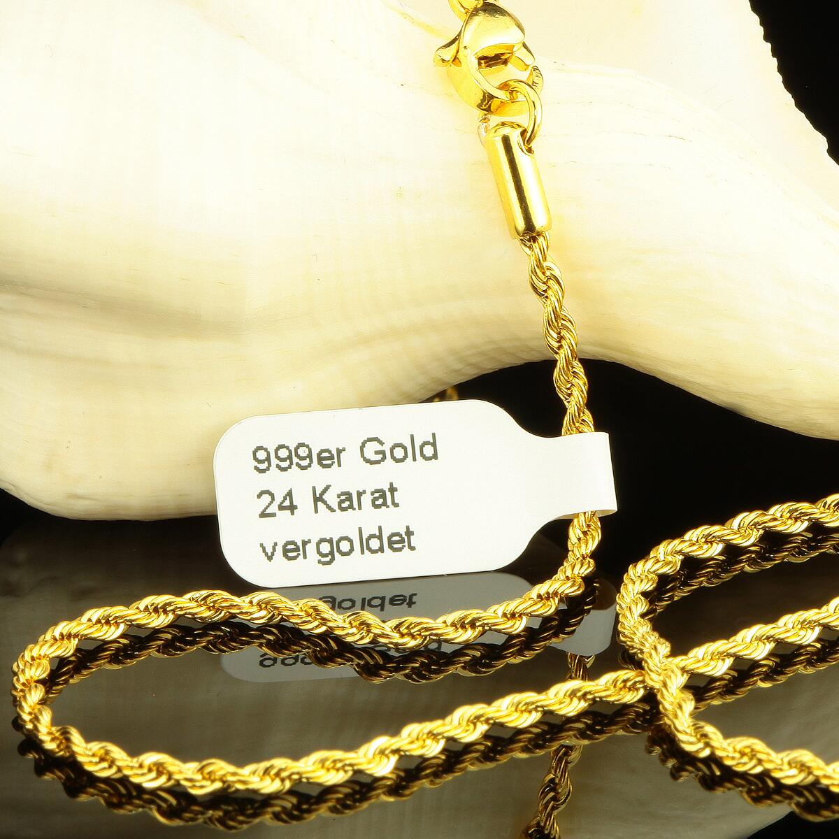 Kordelkette 2,5 mm 999er Gold 24 Karat vergoldet Damen Herren gelbgold K2878