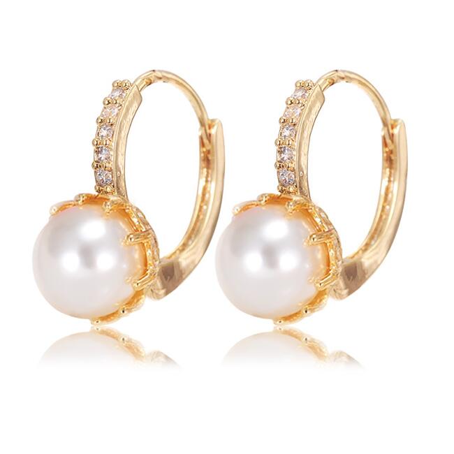 Lujo aretes pendientes perlas circonitas 750er oro 18 quilates dorado