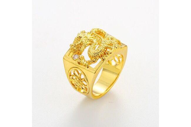Anillo de hombre Dragón real oro 24 quilates dorado oro sello anillo r3201