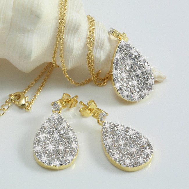 Schmuck Set Kette Anhänger Ohrringe Zirkonia 750er Gold 18 Karat ...